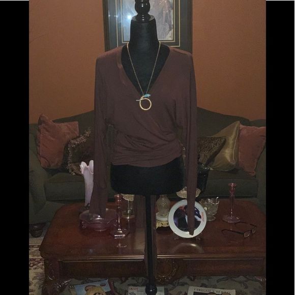 Daisy Fuentes Cocoa Wrap Top - Picture 1 of 4